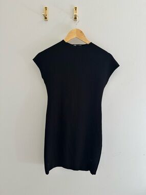 Zara Black Cap-Sleeve Mini Dress